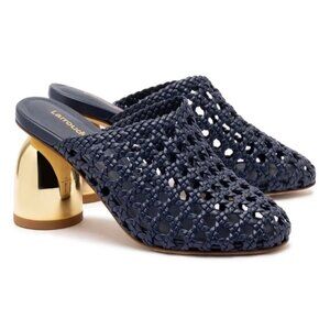 NWT Dew Drop Macrame Mule In Navy Leather size 10